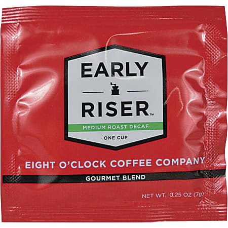 Eight O'Clock Coffee Early Riser Medium Roast Decaf Coffee Soft Pouch, Decaffeinated, Pack Of 200