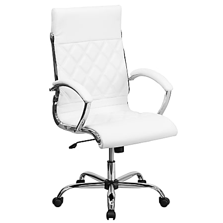 Flash Furniture Designer Upholstered LeatherSoft™ Faux Leather High-Back Swivel Chair, White/Silver