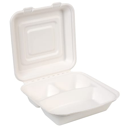 EcoSmart™ 3-Compartment Container, 9" Diameter, White, 50 Containers Per Pack, Case Of 5 Packs