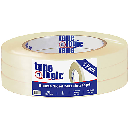 Tape Logic® Double-Sided Masking Tape, 3" Core, 0.5" x 108', Tan, Case Of 3