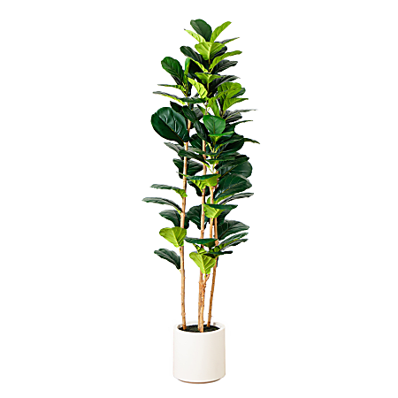 Nearly Natural 6&rsquo;H Artificial Fiddle Leaf Tree With Decorative Planter, 72&rdquo;H x 21&rdquo;W x 21&rdquo;D, Green/White