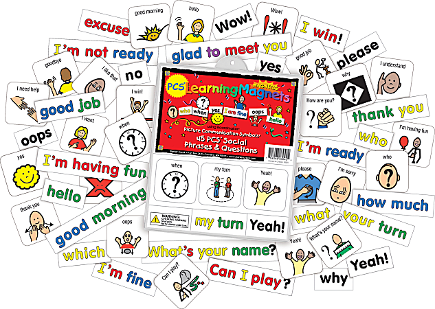 Barker Creek® Magnets, Learning Magnets® PCS®, Social Phrases & Questions Set, Grades Pre-K+, Pack Of 90