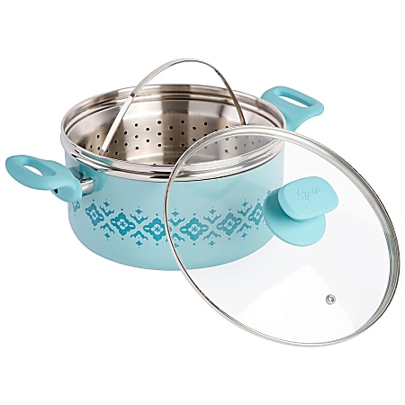 Spice By Tia Mowry Savory Saffron 5-Quart Ceramic Nonstick Aluminum Dutch Oven With Lid And Steamer, Mint