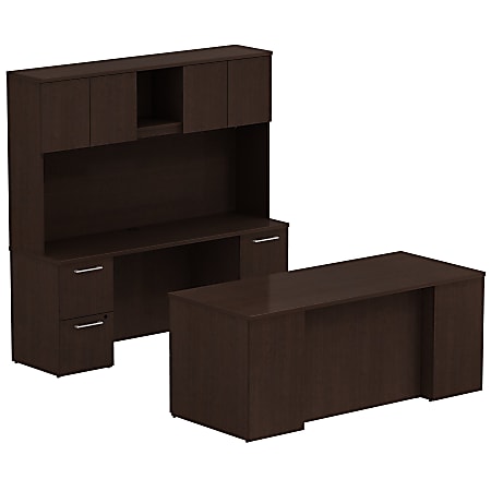 Bush Business Furniture 300 Series Office Desk And Credenza With Hutch And Storage, 72"W x 30"D, Mocha Cherry, Standard Delivery