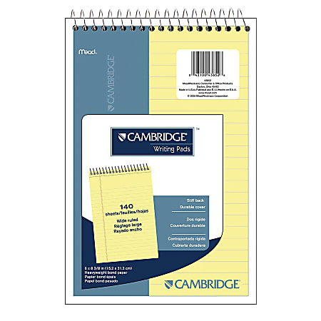 Cambridge™ Steno Book, 6" x 9", Wide Ruled, 140 Sheets, Canary