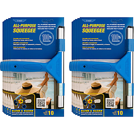 Ettore All-purpose Squeegee, Rubber Blade, Plastic Handle, 1.5"H x 10"W x 12"L, Lightweight, Streak-free, Blue, 12 / Carton