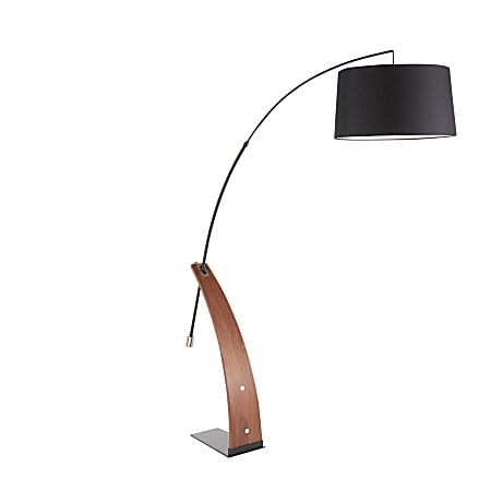 LumiSource Robyn Floor Lamp, 74"H, Black Shade/Walnut Base