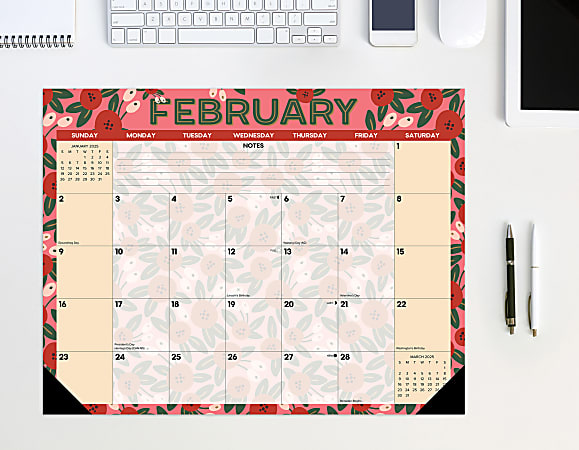 2025 Willow Creek Press Monthly Desk Pad Calendar, 22” x 17”, Spring Floral, January 2025 To December 2025, 47934