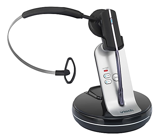 VTech® VH6210 Convertible DECT Office Wireless Headset For Business Desktop Phones, Black/Silver