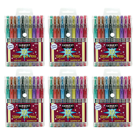Sargent Art Glitter Gel Pens, Assorted Colors, 10 Pens Per Pack, Set Of 6 Packs