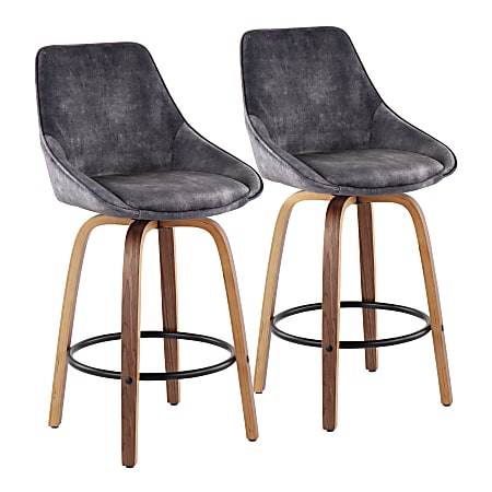 LumiSource Diana Counter Stools, Walnut/Gray, Set Of 2 Stools