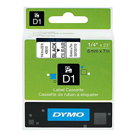 DYMO® D1 43610 Black-On-Clear Tape, 0.25" x 23'