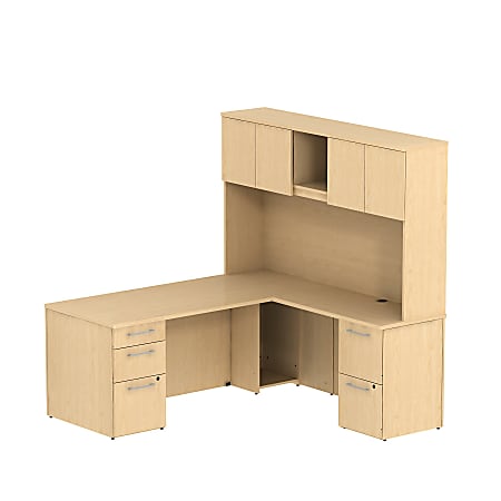 Bush Business Furniture 300 Series L Shaped Desk With Hutch And 2 Pedestals 72"W x 30"D, Natural Maple, Standard Delivery