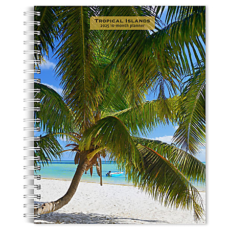 2025 BrownTrout Tropical Islands Weekly Spiral-Bound Wire-O Engagement Planner Calendar, 6" x 7 3/4"