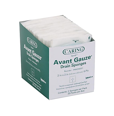 Medline Caring Nonwoven Sterile Drain Sponges, 2" x 2", Case Of 1,400