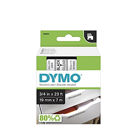 DYMO D1 Thermal Transfer Label Cartridge, 45800, 3/4" x 23' , Black Print/Clear Tape