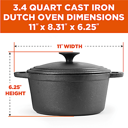Commercial Chef 3 Quart Cast Iron Dutch Oven Black - Office Depot