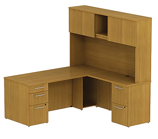 BBF 300 Series L-Shaped Single-Pedestal Desk, 72 3/10"H x 71 1/10"W x 71 3/10"D, Modern Cherry, Premium Installation Service