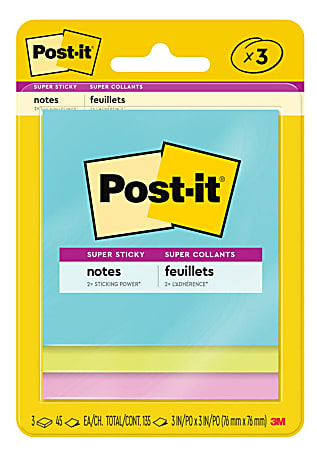 Post-it® Super Sticky Notes, 3" x 3", Supernova Neons Collection, Pack Of 3 Pads