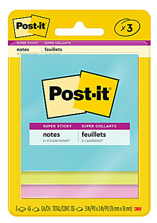 Post-it Super Sticky Notes, 3" x 3", Supernova Neons Collection, Pack Of 3 Pads