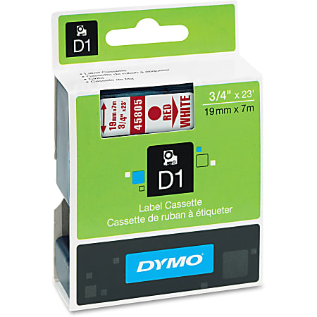 DYMO® D1 45805 Red-On-White Tape, 0.75" x 23'