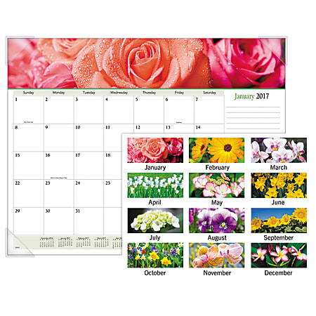 AT-A-GLANCE® Visual Organizer® 30% Recycled Desk Pad Calendar, 22" x 17", Floral Panoramic, January–December 2017