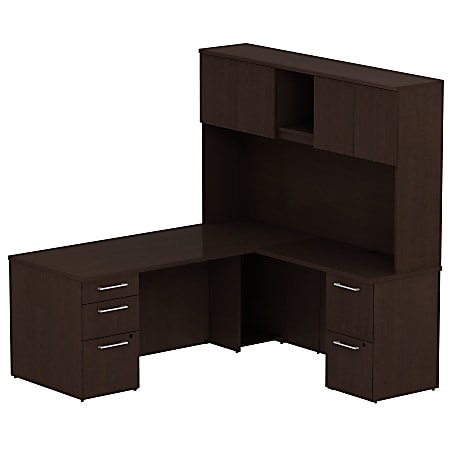 Bush Business Furniture 300 Series L Shaped Desk With Hutch And 2 Pedestals 72"W x 30"D, Mocha Cherry, Premium Installation