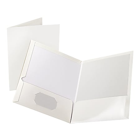 Oxford™ Laminated Twin-Pocket Folders, 8 1/2" x 11", White, Box Of 25