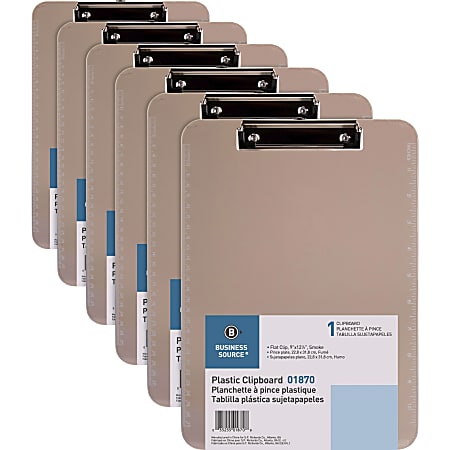 Business Source Flat Clip Plastic Clipboard - 9