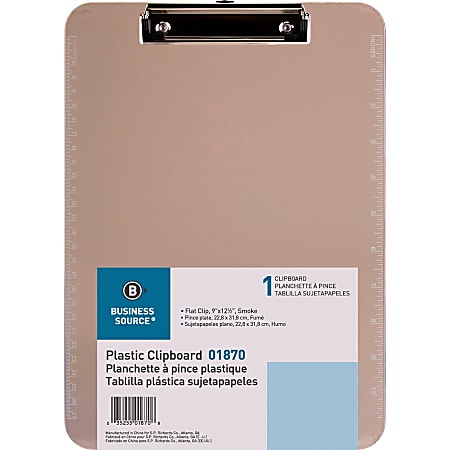 Business Source Flat Clip Plastic Clipboard - 9
