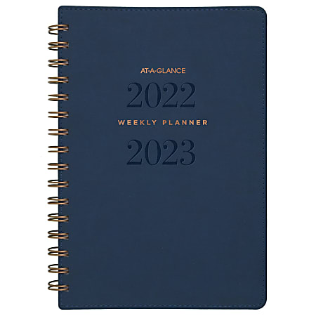 AT-A-GLANCE® Signature Collection 13-Month Weekly/Monthly Academic Planner, Junior Size, Navy, July 2022 to July 2023, YP200A20