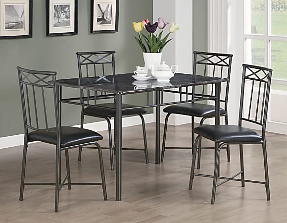 Monarch Specialties 30" Marble Table With 4 Chairs, Rectangle, Gray/Charcoal