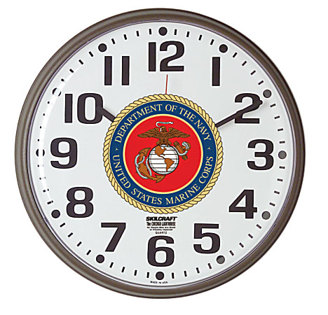 SKILCRAFT® Slimline Wall Clock With Logo, 12 3/4", Brown