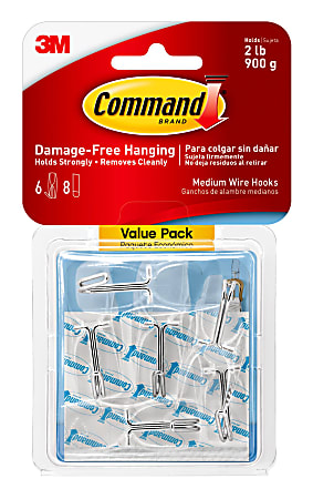 Command Medium Wire Hook Value Pack, 6-Command Hooks, 8 Command Strips, Damage-Free, Clear
