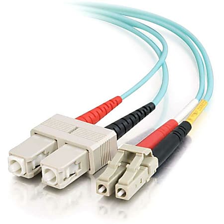 C2G 1m LC-SC 10Gb 50/125 OM3 Duplex Multimode PVC Fiber Optic Cable (USA-Made) - Aqua - Fiber Optic for Network Device - LC Male - SC Male - 10Gb - 50/125 - Duplex Multimode - OM3 - 10GBase-SR, 10GBase-LRM - USA-Made - 1m - Aqua