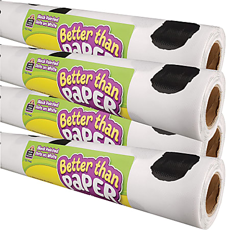 Teacher Created Resources® Better Than Paper® Bulletin Board Paper Rolls,  4' x 12', Black Painted Dots on White, Pack Of 4 Rolls