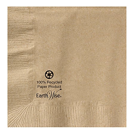 Earth Wise 2-Ply Beverage Napkins, 5" x 5", 100% Recycled, Kraft, Case Of 1,000 Napkins