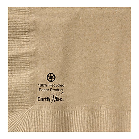 Earth Wise 2-Ply Beverage Napkins, 5" x 5", 100% Recycled, Kraft, Case Of 1,000 Napkins