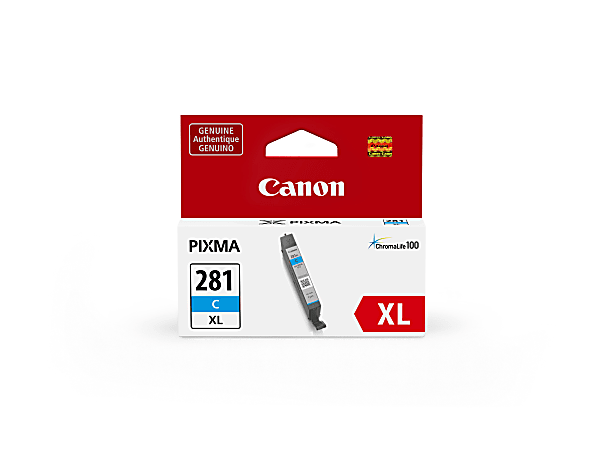 Canon® CLI-281 ChromaLife 100+ High-Yield Cyan Ink Tank, 2034C001