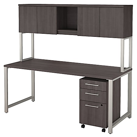Bush Business Furniture 400 Series Table Desk With Hutch And 3 Drawer Mobile File Cabinet, 72"W x 30"D, Storm Gray, Premium Installation