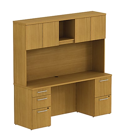 BBF 300 Series Small-Space Desk With Enclosed Storage, 72 3/10"H x 71 1/10"W x 21 4/5"D, Modern Cherry, Premium Installation Service