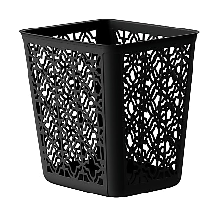 United Solutions Trellis Rectangular Plastic Wastebasket, 4 Gallons, Black