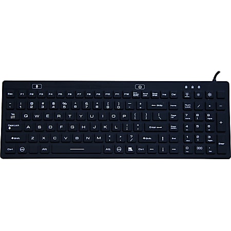 DSI WATERPROOF IP68 SILICONE FULL SIZE KEYBOARD WITH LED BACKLIT - Cable Connectivity - USB Interface - 100 Key - TouchPad - Windows - Black