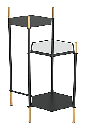 Zuo Modern William Steel And Glass Hexagon Side Table, 27-7/16”H x 19-15/16”W x 12”D, Black/Gold