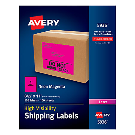 Avery® High-Visibility Permanent Shipping Labels, 5936, 8 1/2" x 11", Neon Magenta, Pack Of 100