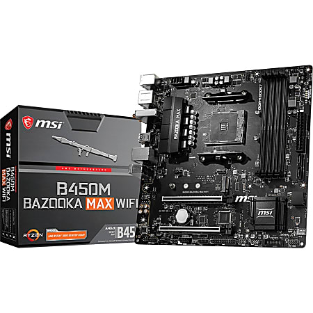 MSI B450M BAZOOKA MAX WIFI Desktop Motherboard - AMD B450 Chipset - Socket AM4 - Micro ATX - Ryzen 3 Processor Supported - 64 GB DDR4 SDRAM Maximum RAM - UDIMM, DIMM - 4 x Memory Slots