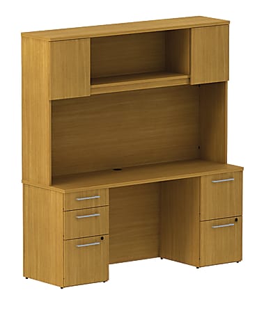 BBF 300 Series Small-Space Desk With Enclosed Storage, 72 3/10"H x 65 3/5"W x 21 4/5"D, Modern Cherry, Premium Installation Service