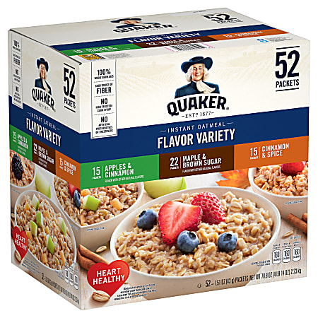 Quaker Oatmeal Flavor Variety Pack, Box of 52