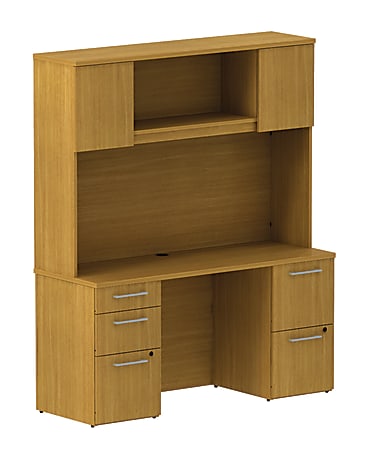 BBF 300 Series Small-Space Desk With Enclosed Storage, 72 3/10"H x 59 3/5"W x 21 4/5"D, Modern Cherry, Premium Installation Service