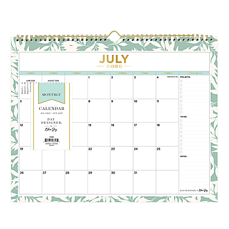 WALL CALENDAR DD SCATTERED LEAVES LIGHT GRACEFUL GREEN - 15X12 AY26-27 MONTHLY 